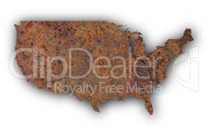 Karte der USA auf rostigem Metall