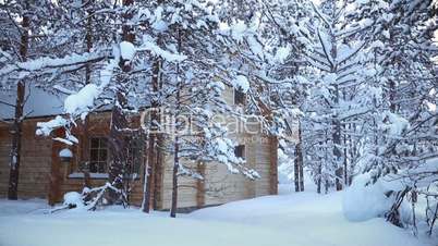 House in the Forest and Snowfall. Seamless Loop