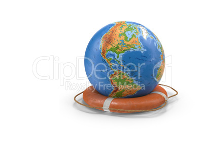 3D illustration of rescue circle and the globe.