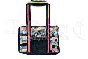 Bag made of fabric patchwork on a white background.