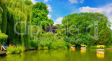 picturesque lake and pleasure boats