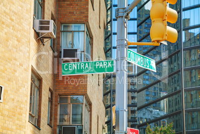 Central Park sign in New York City, USA
