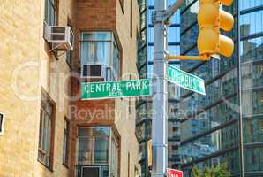 Central Park sign in New York City, USA