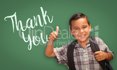 Hispanic Boy with Thumbs Up in Front of Chalk Board with Thank Y
