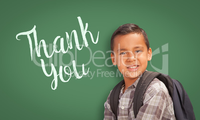 Hispanic Boy in Front of Chalk Board with Thank You Written On I