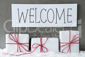 White Gift On Snow, Text Welcome