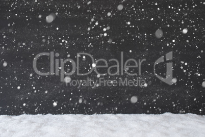Black Cement Wall With Snow As Background Or Texture, Snowflakes