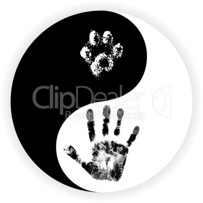 Yin Yang symbol with paw and hand vector