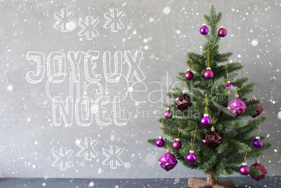 Tree, Snowflakes, Cement Wall, Joyeux Noel Means Merry Christmas