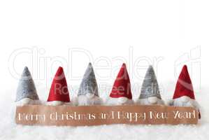 Gnomes, White Background, Text Merry Christmas And Happy New Year