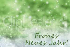 Green Sparkling Christmas Background, Snow, Frohes Neues Means New Year