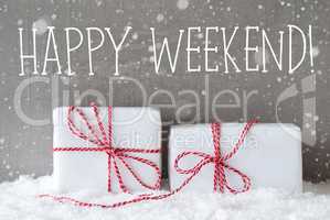 Two Gifts With Snowflakes, Text Happy Weekend