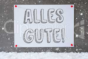 Label On Cement Wall, Snowflakes, Alles Gute Means Best Wishes