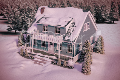 Composite image of high angle view of house covered in snow