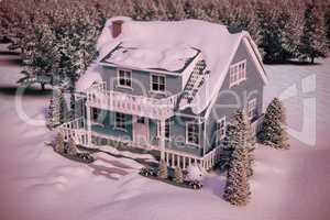 Composite image of high angle view of house covered in snow