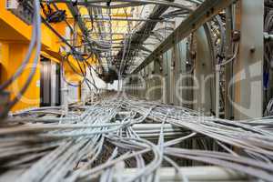 Close-up of cable and wires in server locker