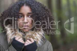 Sad Scared Mixed Race African American Teenager Woman
