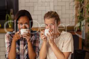 Portrait of female friends having coffee