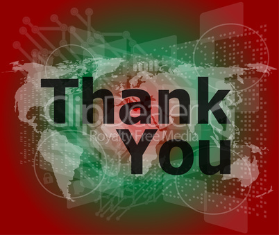 The word thank you on digital screen, social concept