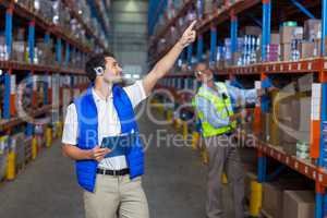 Warehouse workers interacting with each other