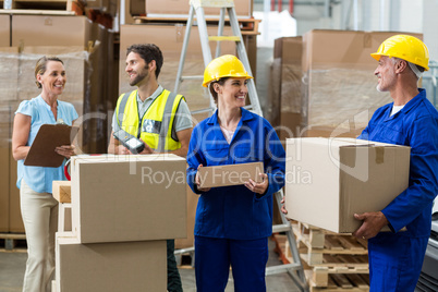 Warehouse worker interacting with each other