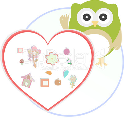 Cute funny owl with love heart.