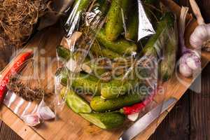Salt cucumbers briefly stored