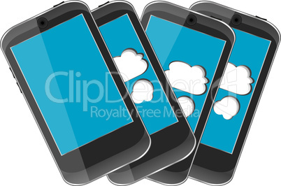Smart phone set with cloud computing symbol on a screen