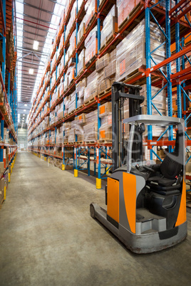 Shelves with boxes in warehouse