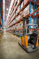 Shelves with boxes in warehouse