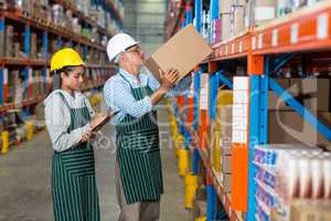 Warehouse workers checking the inventory