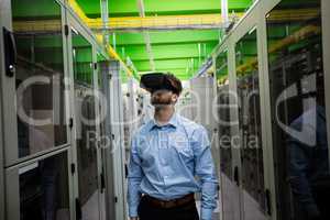 Technician using virtual reality headset