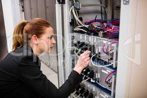 Technician examining server