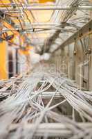 Close-up of cable and wires in server locker