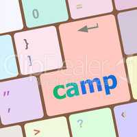 camp word on keyboard key, notebook computer button