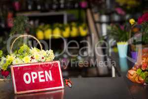 Open signboard on table