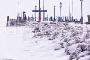 Snowy winter day from a harbor in Hungary (Balatongyorok)