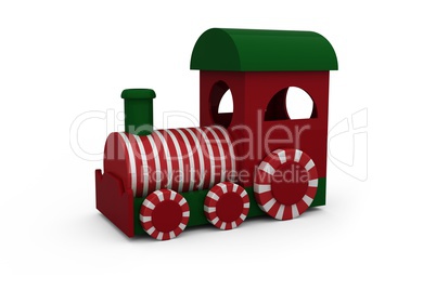 Steam engine with white and red striped