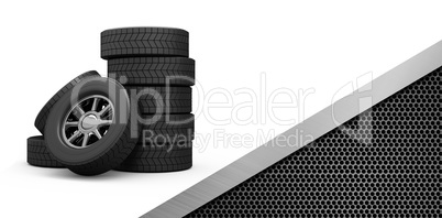 Composite image of row of tyres