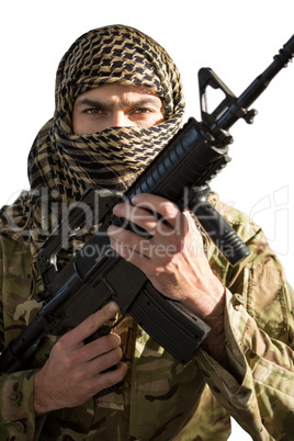 Portrait of soldier holding a rifle