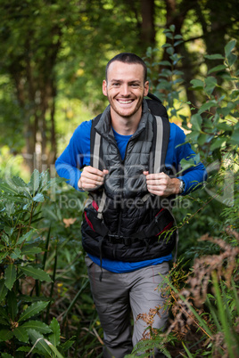 Male hiker in forest