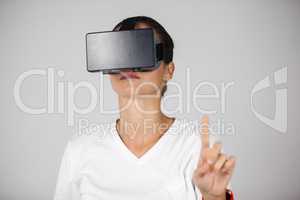 Woman using virtual reality headset