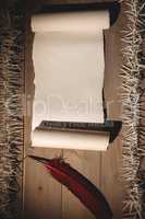 Old blank scroll paper and quill