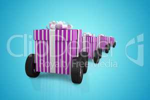 Composite image of gift box with wheel