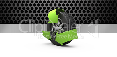 Composite image of wheel with green arrows