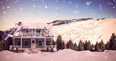 Composite image of snow covered house