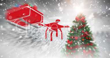 Composite image of drone pulling chirstmas sledge