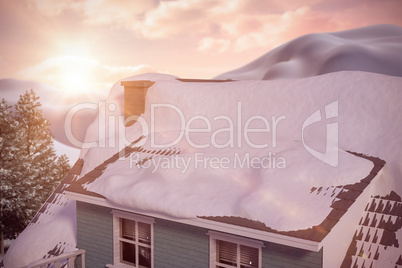 Composite image of snow covered roof of house