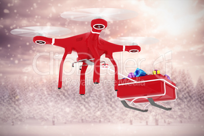 Composite image of drone pulling sledge