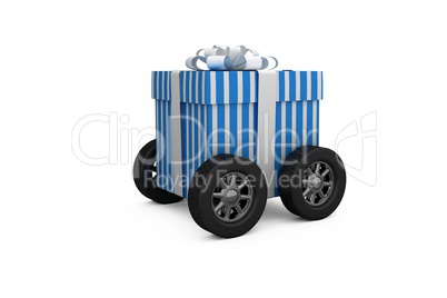 Digitally generated image of gift box with wheels